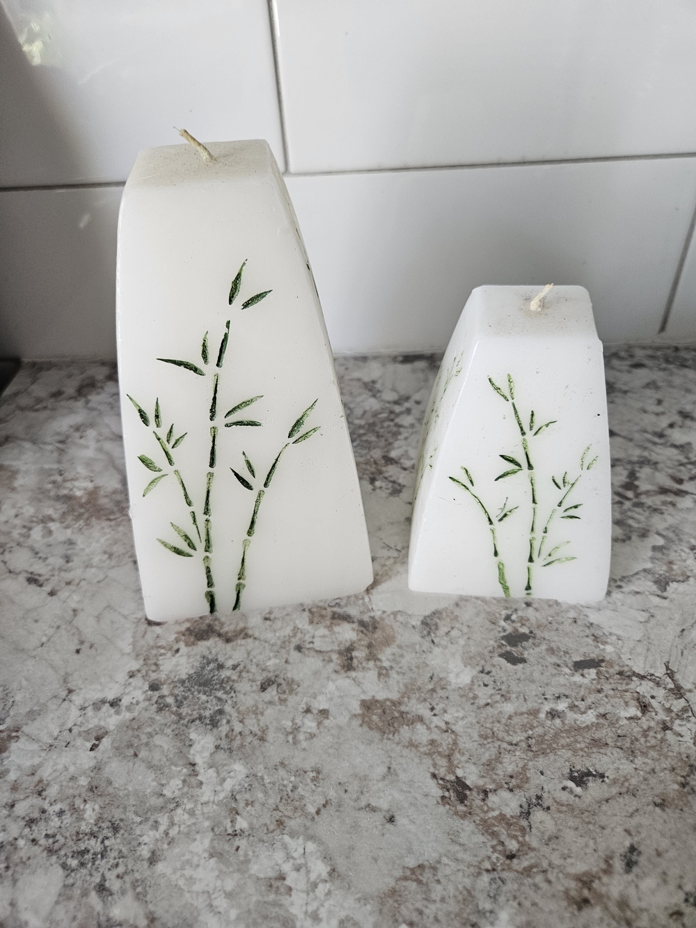 White Bamboo-Design Decorative Pillar Candles - Home Accents